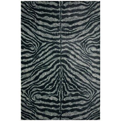 3' X 5' Black and Gray Zebra Print Shag Handmade Non Skid Area Rug