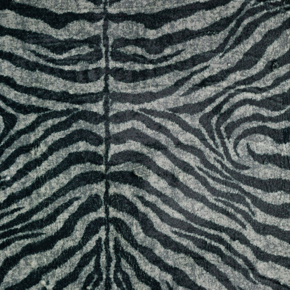 8' X 10' Black and Gray Zebra Print Shag Handmade Non Skid Area Rug