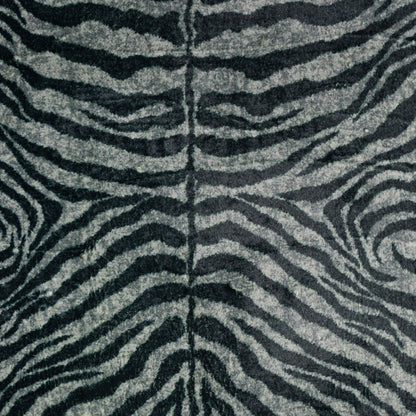 8' X 8' Black and Gray Round Zebra Print Shag Handmade Non Skid Area Rug