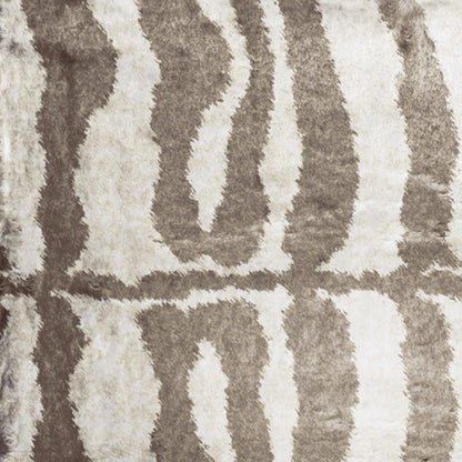 2' X 3' Mocha and Cream Zebra Print Shag Handmade Non Skid Area Rug