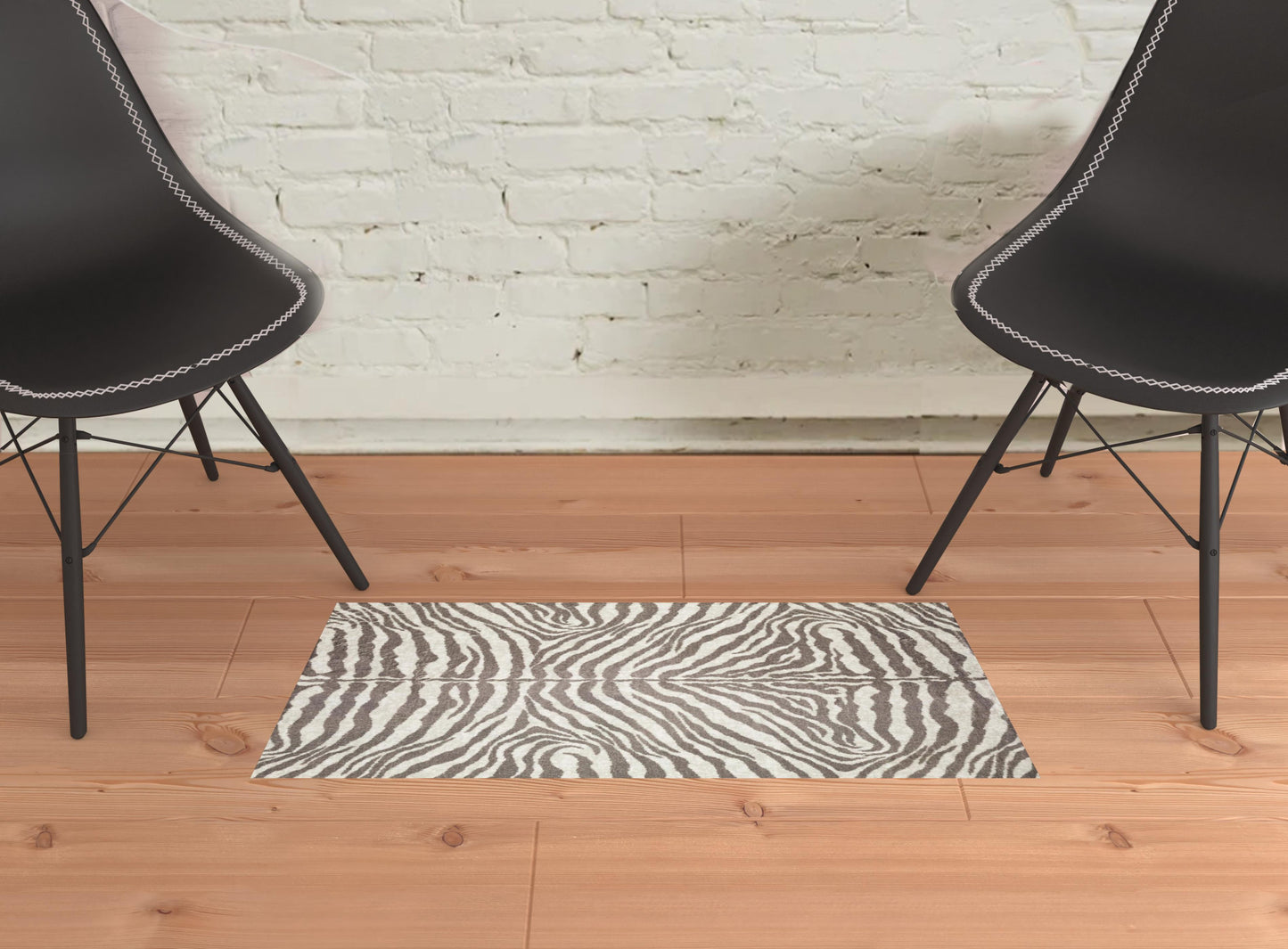 2' X 3' Mocha and Cream Zebra Print Shag Handmade Non Skid Area Rug