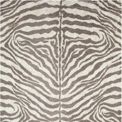 2' X 3' Mocha and Cream Zebra Print Shag Handmade Non Skid Area Rug