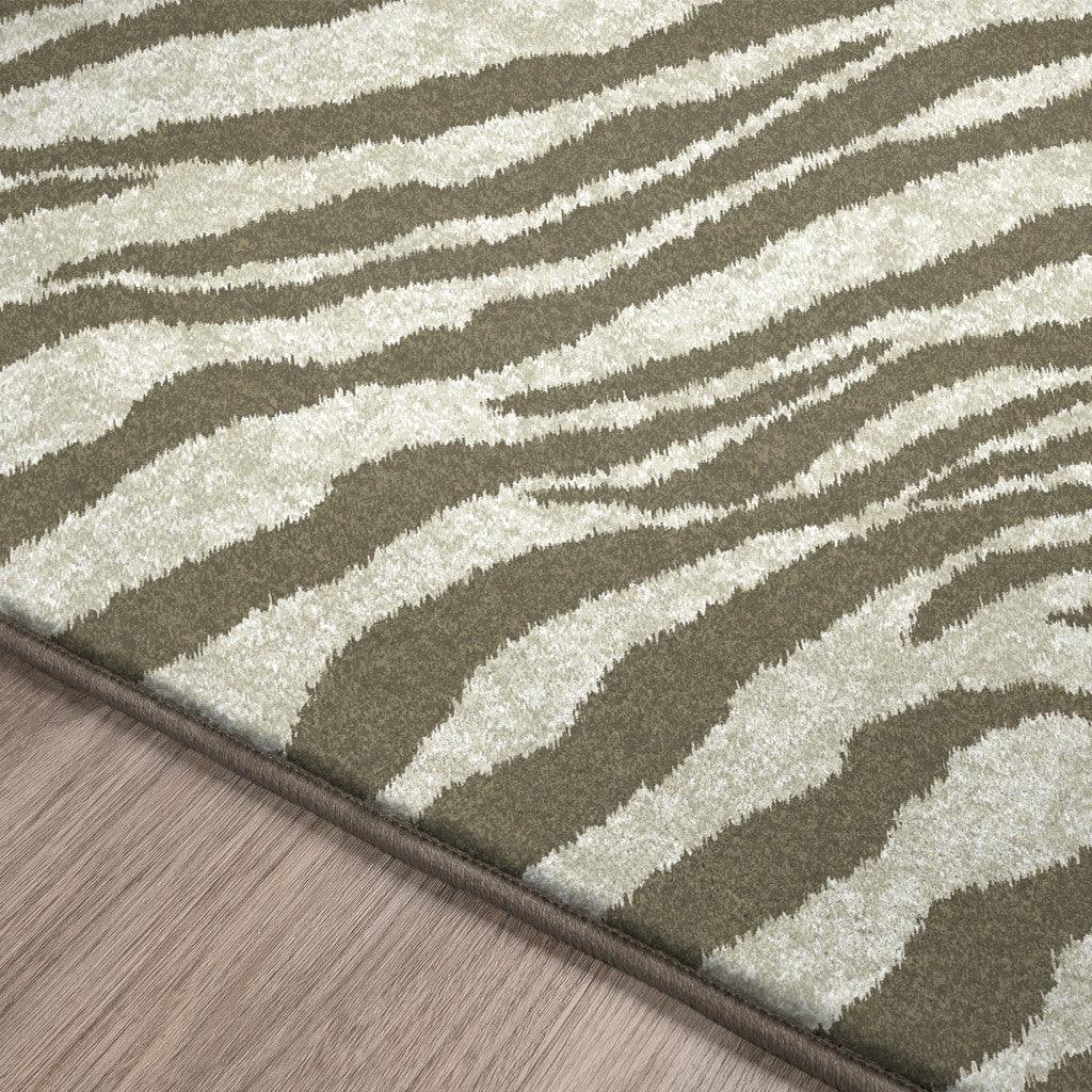 2' X 8' Mocha and Cream Zebra Print Shag Handmade Non Skid Runner Rug