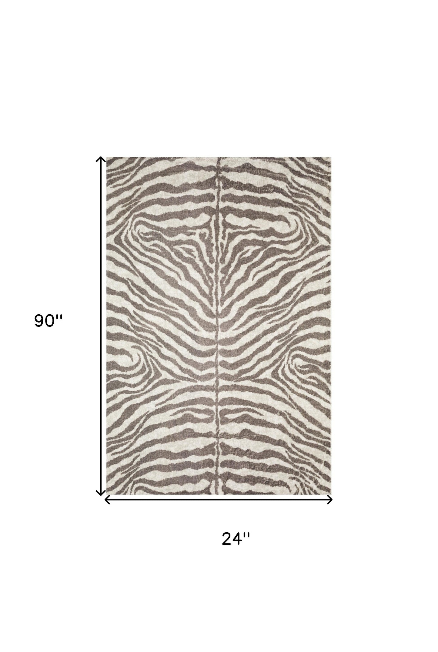 2' X 8' Mocha and Cream Zebra Print Shag Handmade Non Skid Runner Rug