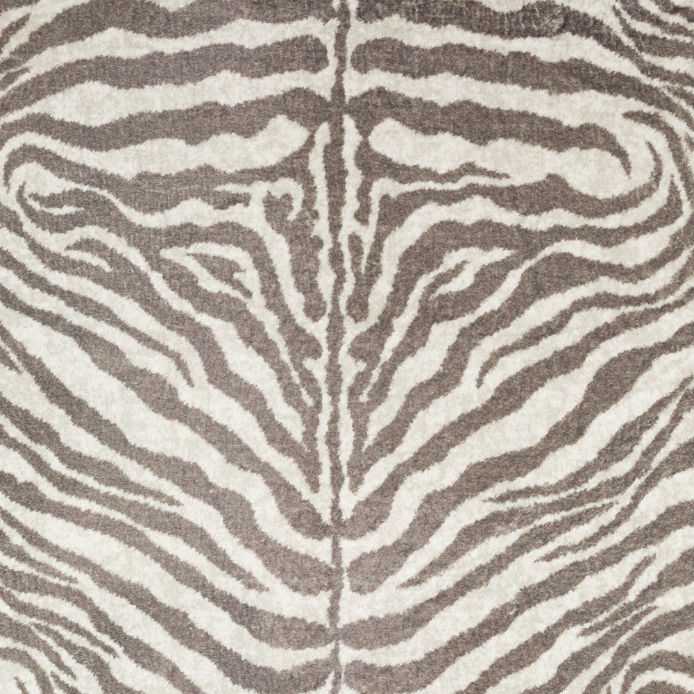 2' X 8' Mocha and Cream Zebra Print Shag Handmade Non Skid Runner Rug