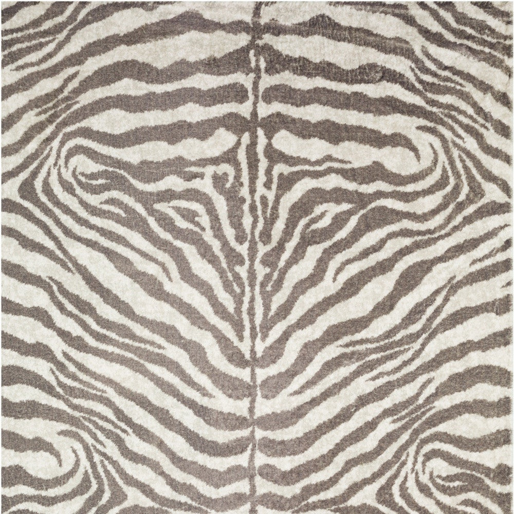 2' X 8' Mocha and Cream Zebra Print Shag Handmade Non Skid Runner Rug