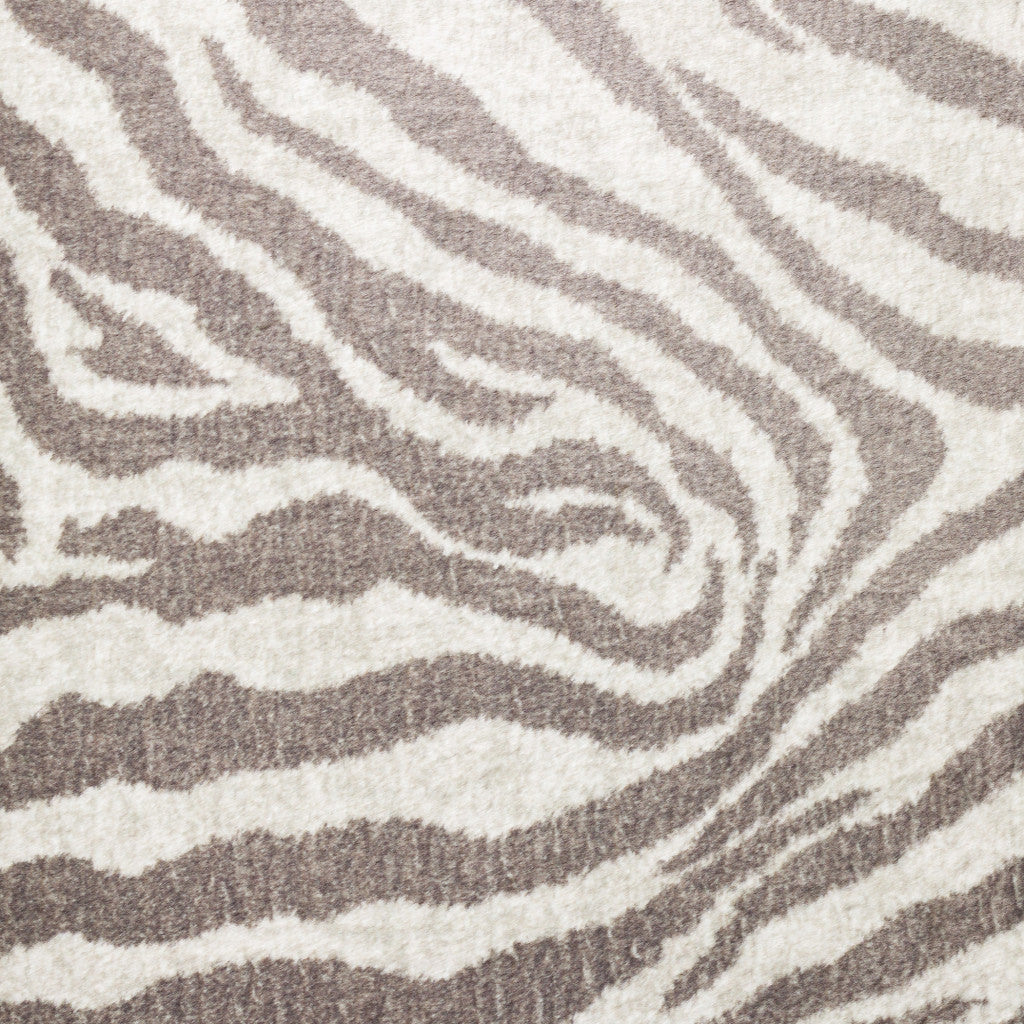 3' X 5' Mocha and Cream Zebra Print Shag Handmade Non Skid Area Rug