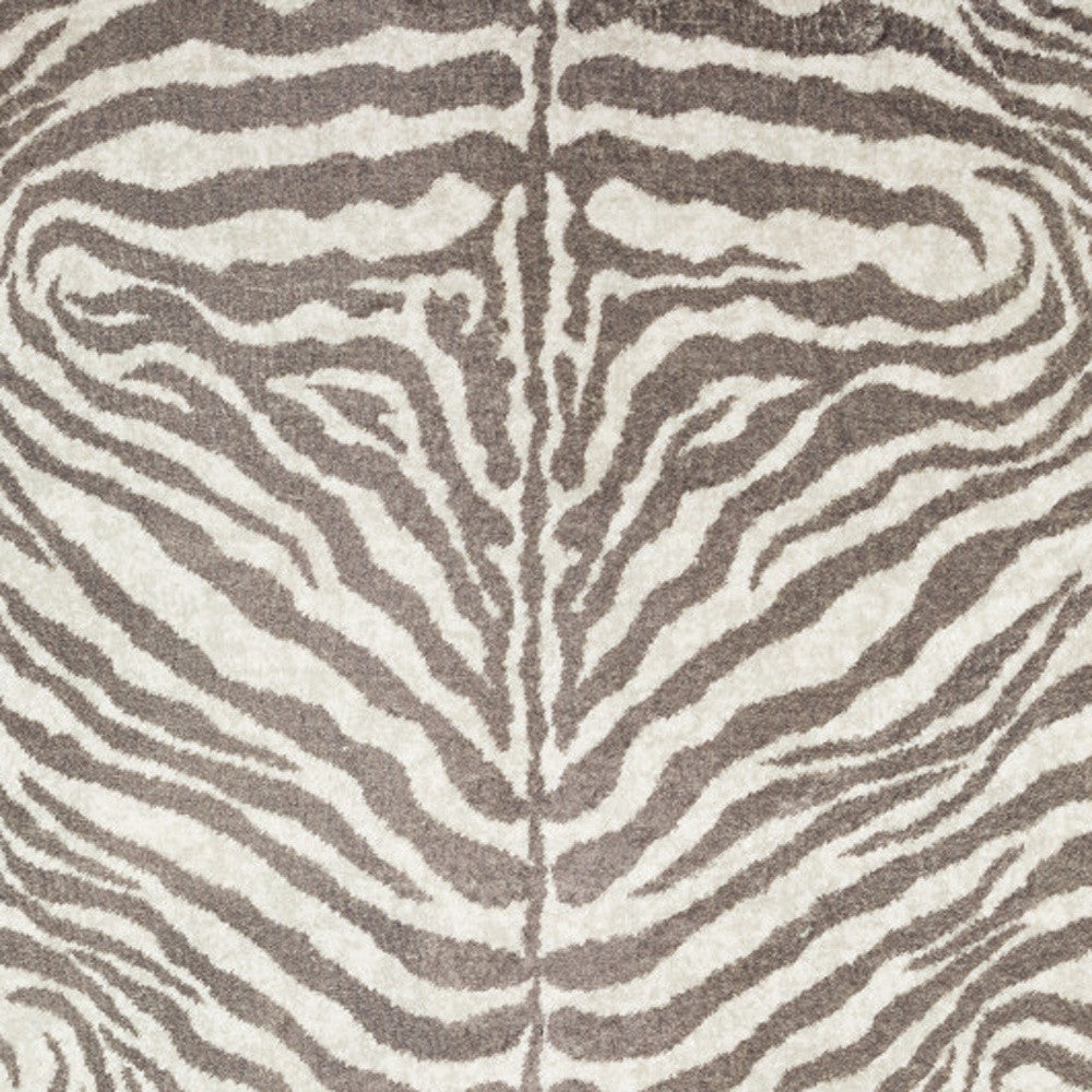 3' X 5' Mocha and Cream Zebra Print Shag Handmade Non Skid Area Rug