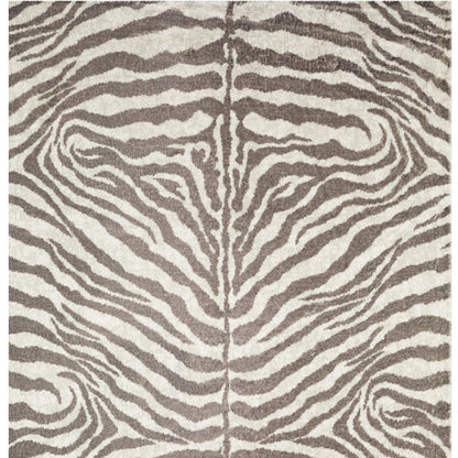 3' X 5' Mocha and Cream Zebra Print Shag Handmade Non Skid Area Rug