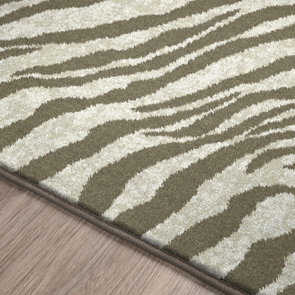 3' X 5' Mocha and Cream Zebra Print Shag Handmade Non Skid Area Rug