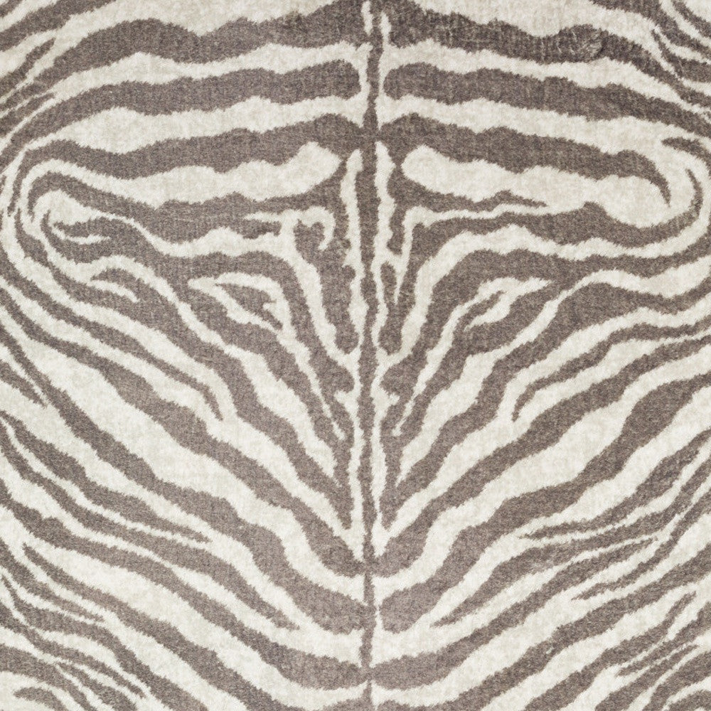 3' X 5' Mocha and Cream Zebra Print Shag Handmade Non Skid Area Rug