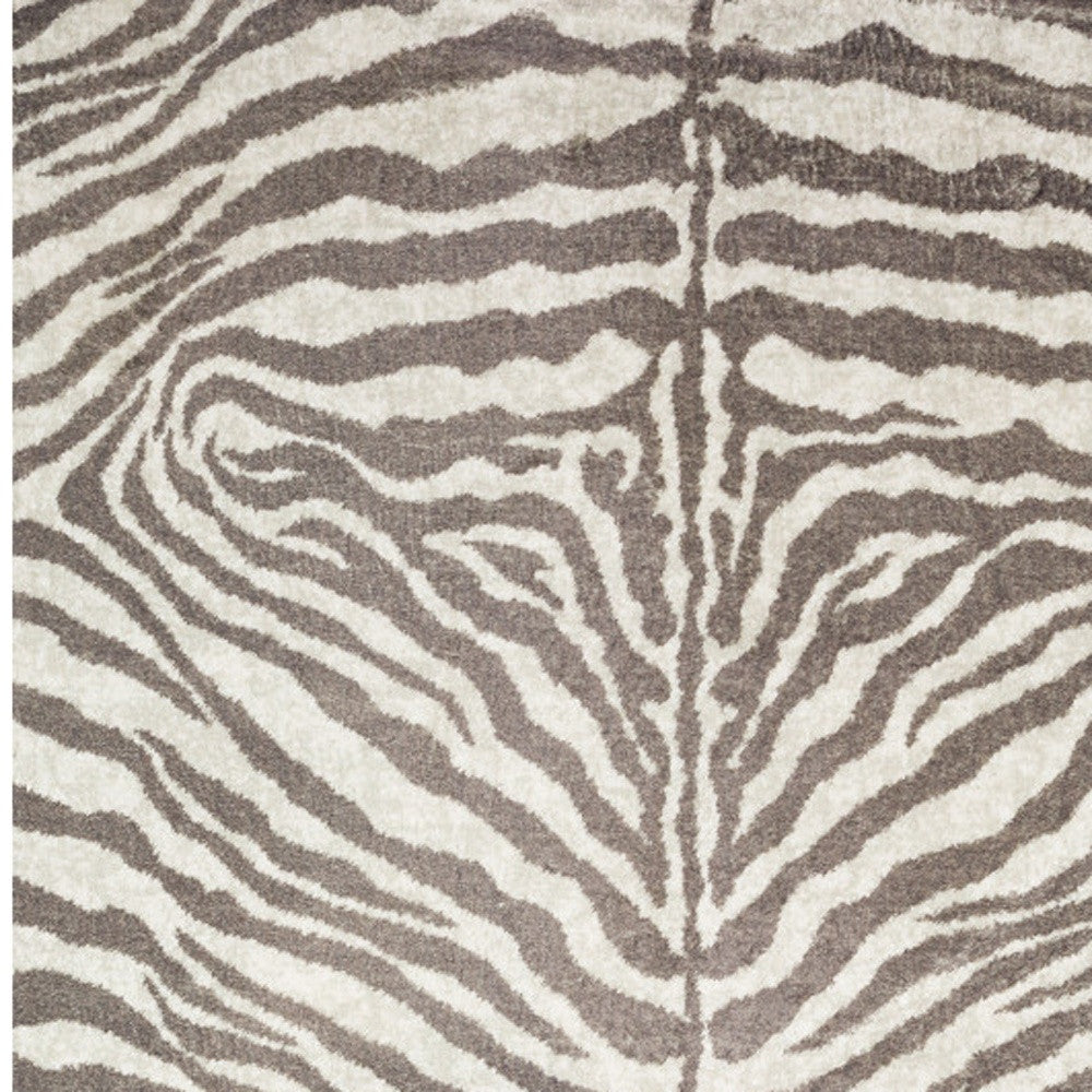 5' X 8' Mocha and Cream Zebra Print Shag Handmade Non Skid Area Rug