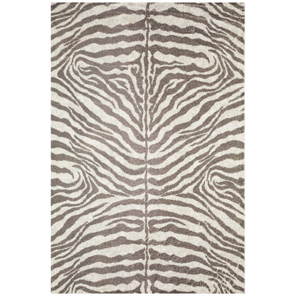 8' X 10' Mocha and Cream Zebra Print Shag Handmade Non Skid Area Rug