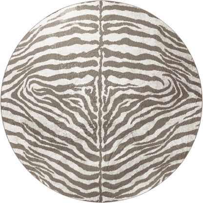 8' X 8' Mocha and Cream Round Zebra Print Shag Handmade Non Skid Area Rug