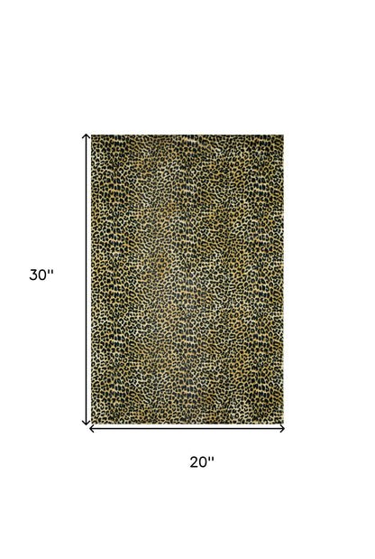 2' X 3' Black and Gold Leopard Print Shag Handmade Non Skid Area Rug