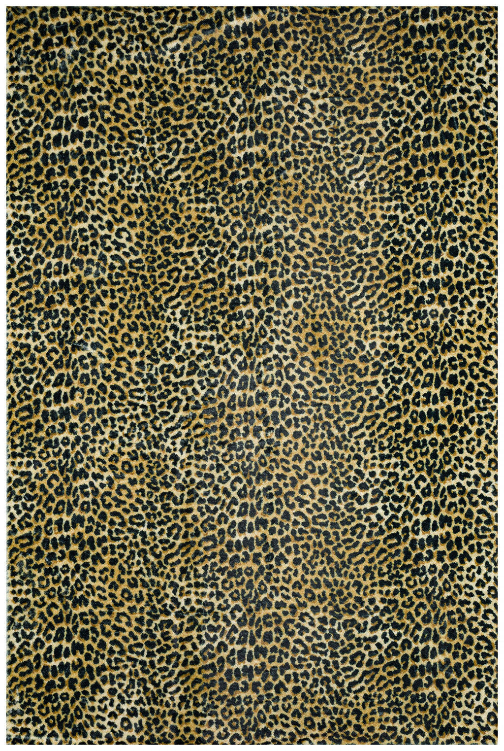 2' X 3' Black and Gold Leopard Print Shag Handmade Non Skid Area Rug