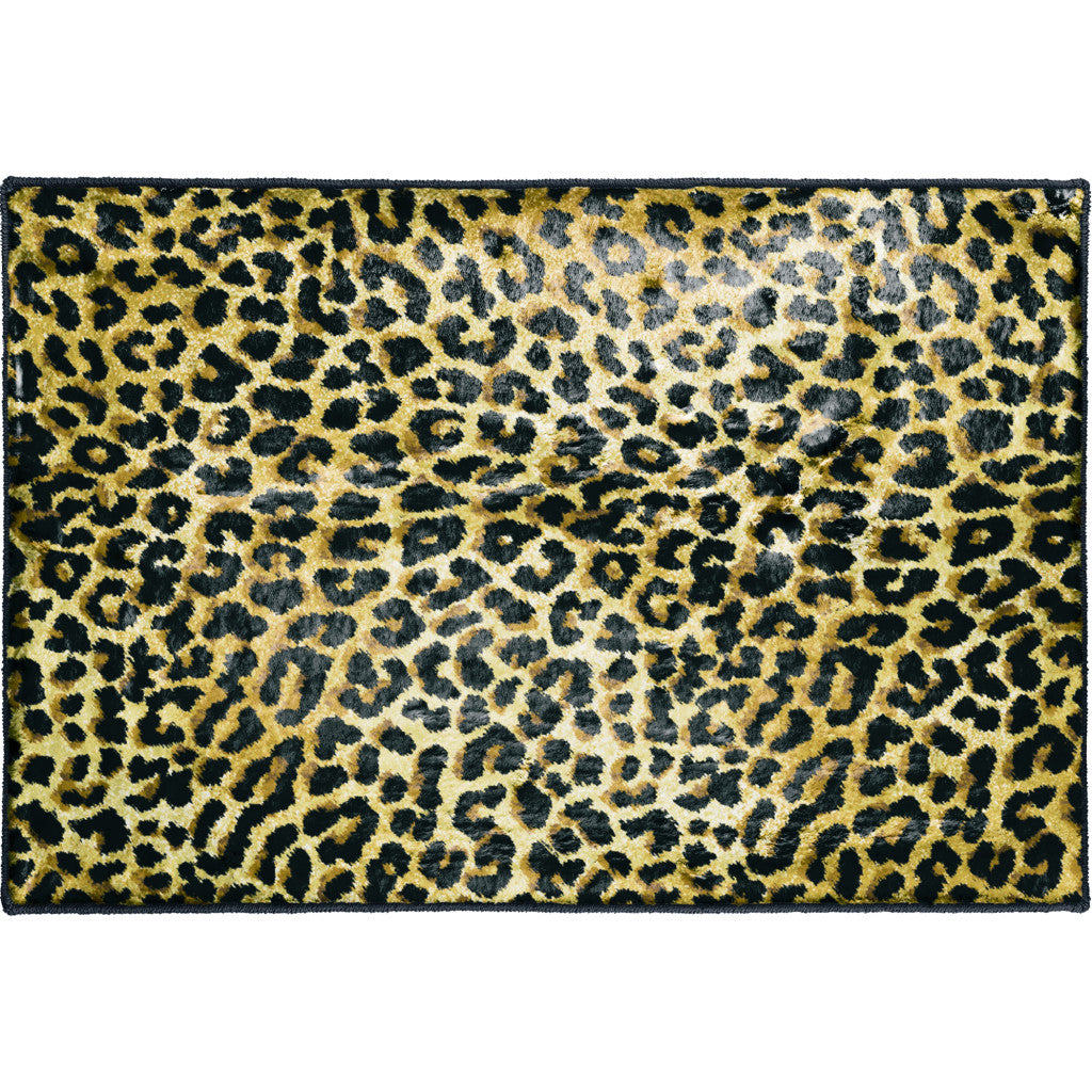 2' X 3' Black and Gold Leopard Print Shag Handmade Non Skid Area Rug