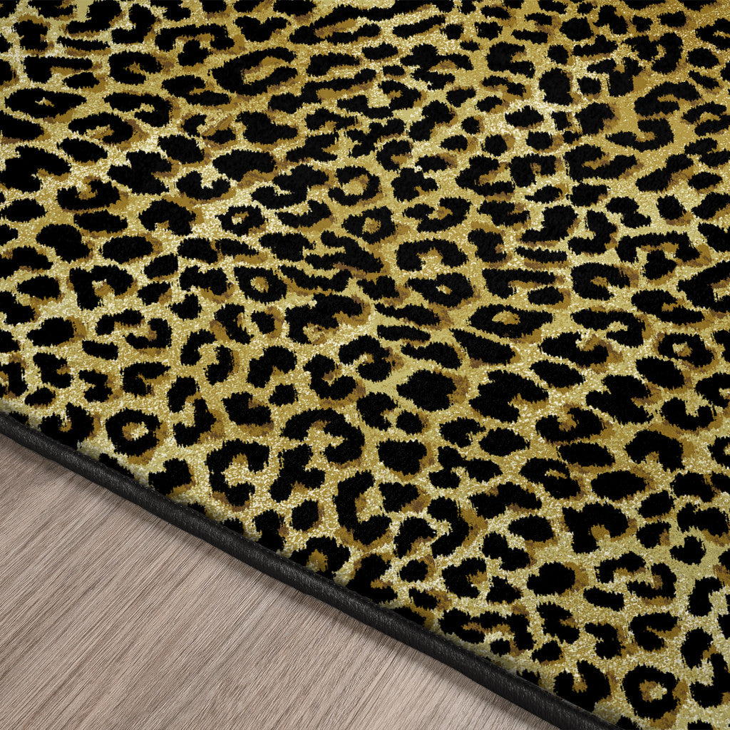 2' X 8' Black and Gold Leopard Print Shag Handmade Non Skid Runner Rug