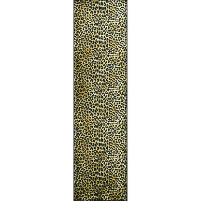 2' X 8' Black and Gold Leopard Print Shag Handmade Non Skid Runner Rug