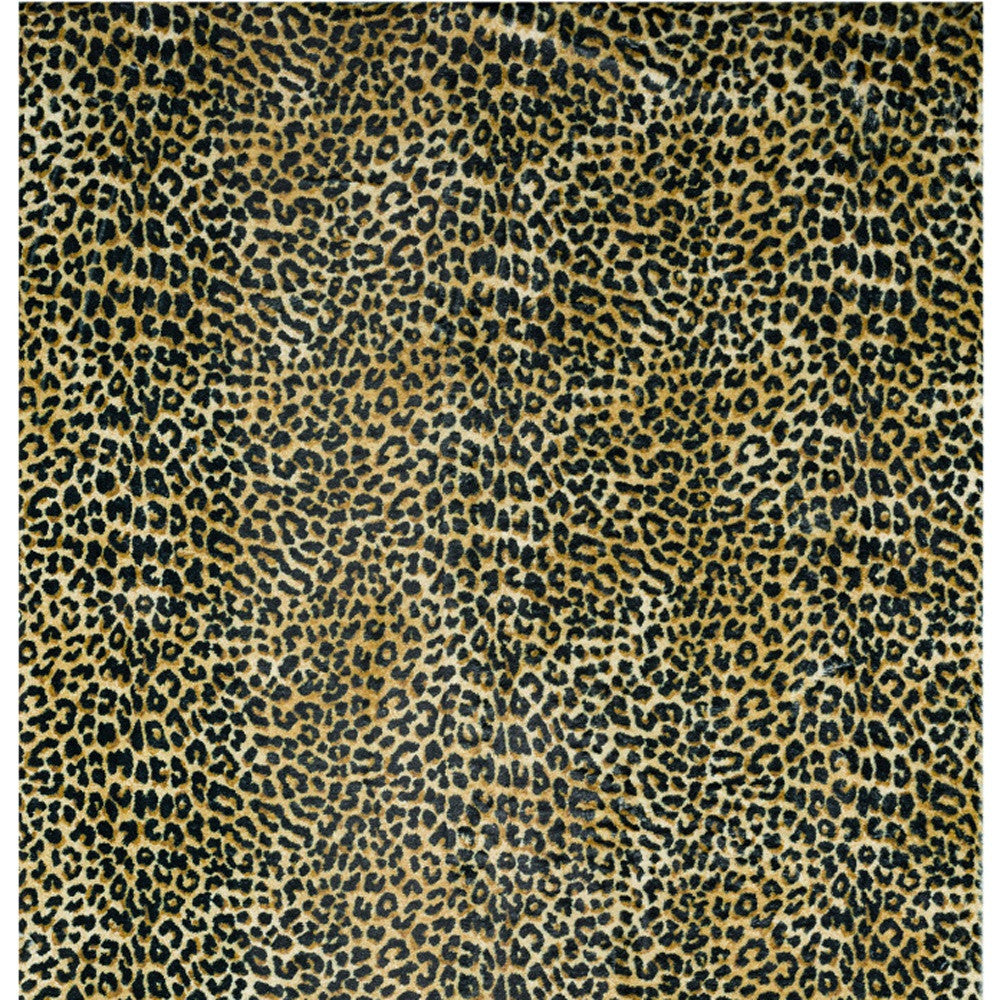 3' X 5' Black and Gold Leopard Print Shag Handmade Non Skid Area Rug