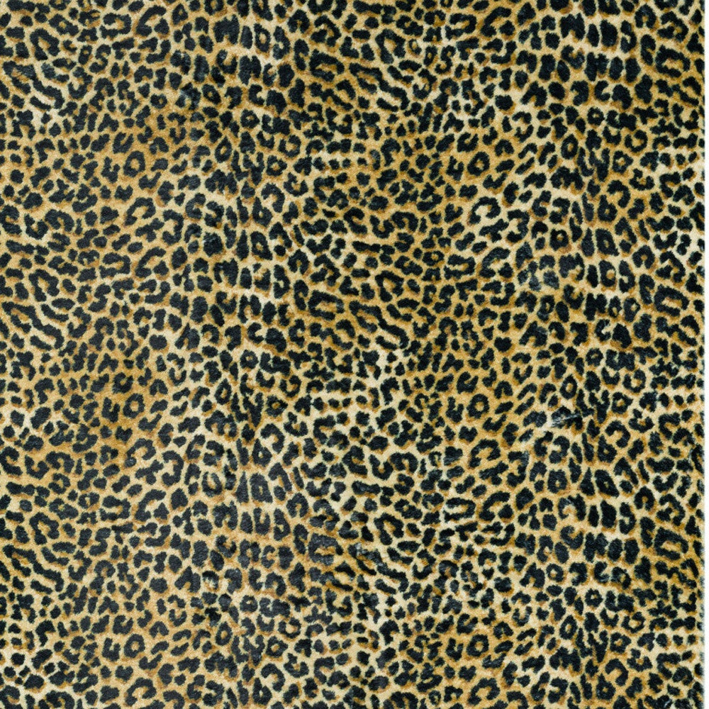 3' X 5' Black and Gold Leopard Print Shag Handmade Non Skid Area Rug