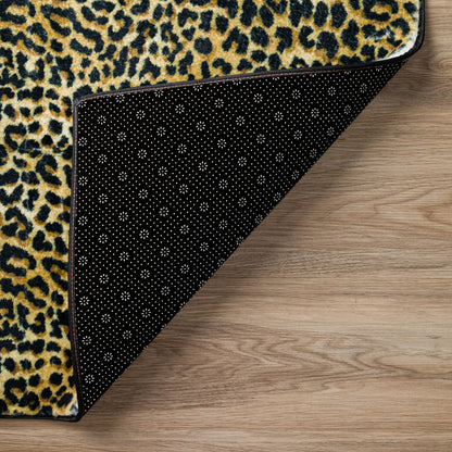 5' X 8' Black and Gold Leopard Print Shag Handmade Non Skid Area Rug