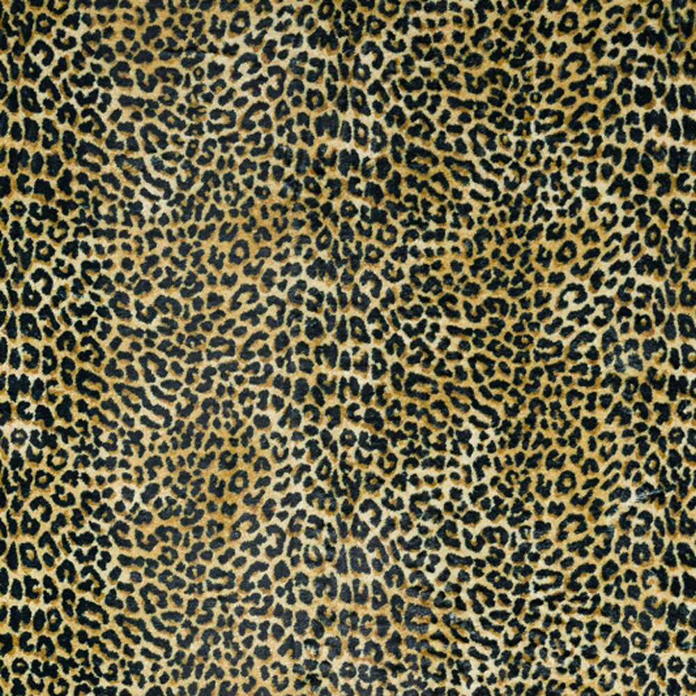 5' X 8' Black and Gold Leopard Print Shag Handmade Non Skid Area Rug