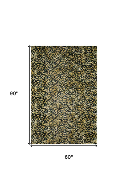 5' X 8' Black and Gold Leopard Print Shag Handmade Non Skid Area Rug