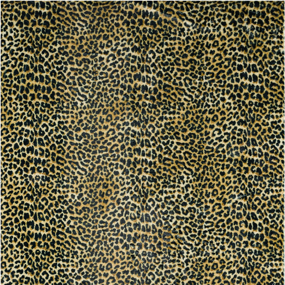 5' X 8' Black and Gold Leopard Print Shag Handmade Non Skid Area Rug