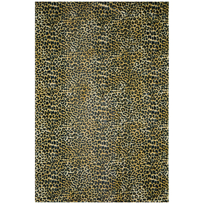 5' X 8' Black and Gold Leopard Print Shag Handmade Non Skid Area Rug