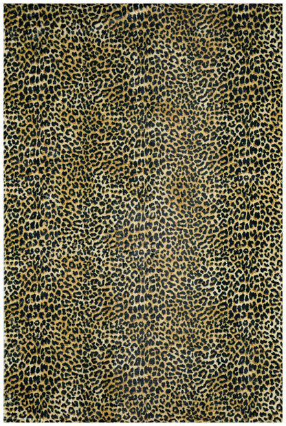 8' X 10' Black and Gold Leopard Print Shag Handmade Non Skid Area Rug