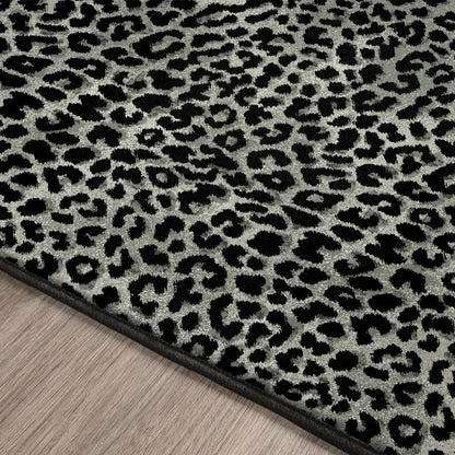 2' X 8' Black and Gray Leopard Print Shag Handmade Non Skid Runner Rug