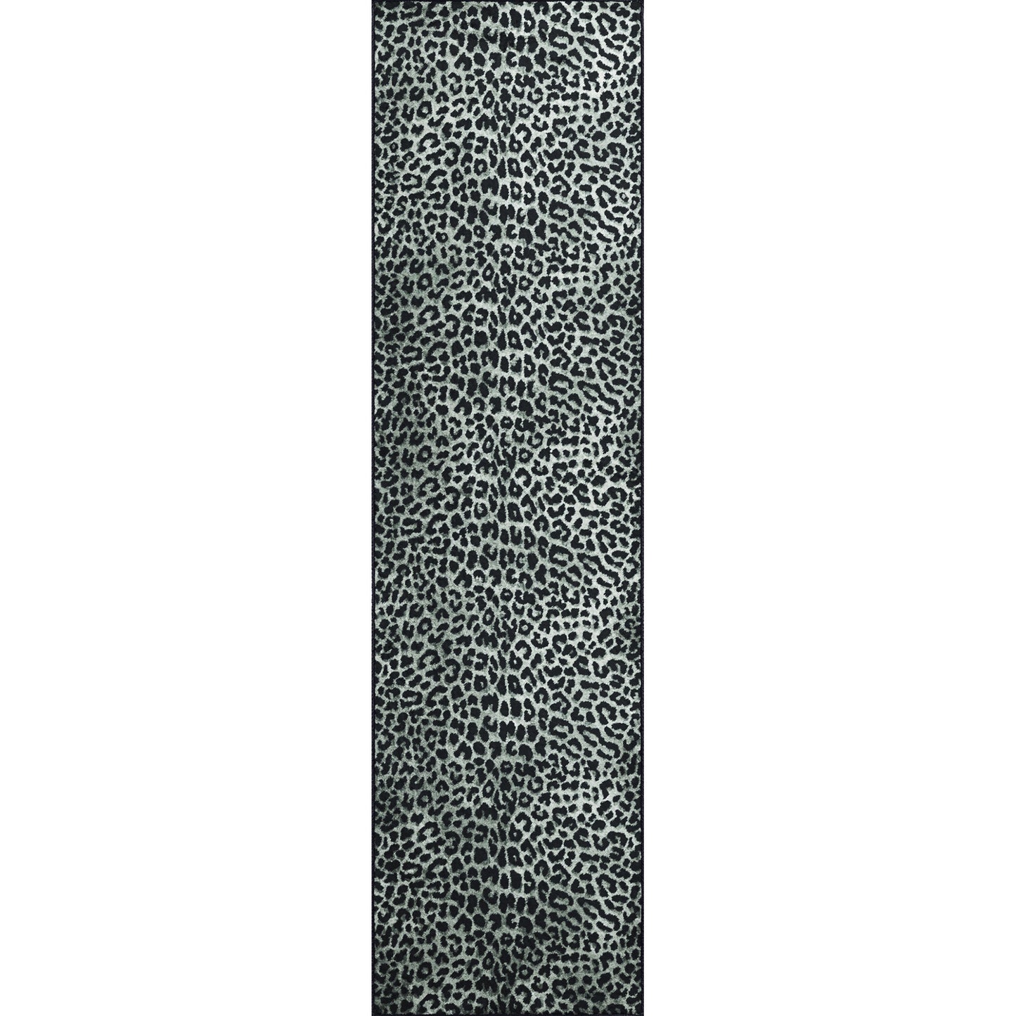 2' X 8' Black and Gray Leopard Print Shag Handmade Non Skid Runner Rug