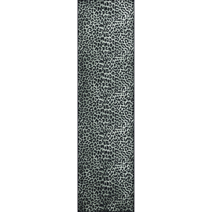 2' X 8' Black and Gray Leopard Print Shag Handmade Non Skid Runner Rug