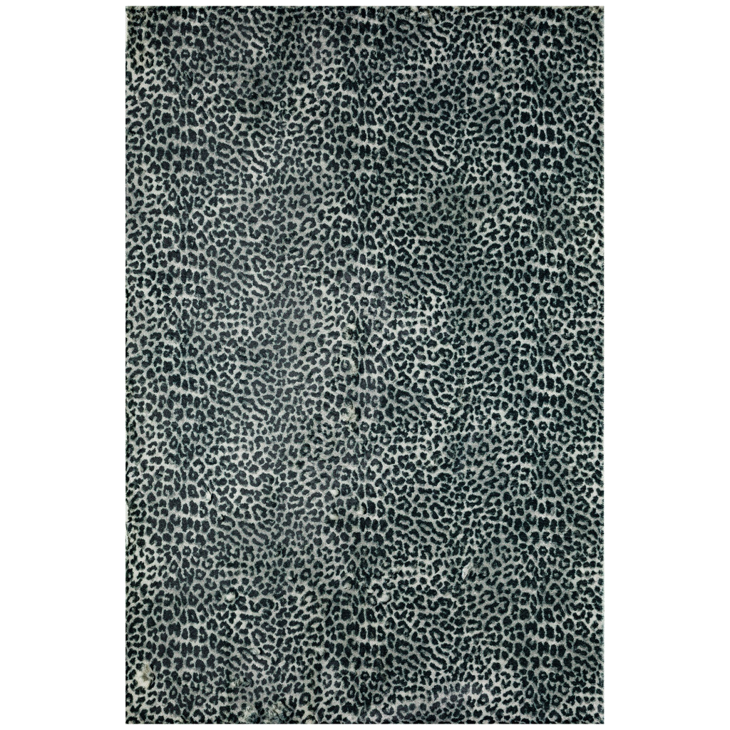 5' X 8' Black and Gray Leopard Print Shag Handmade Non Skid Area Rug