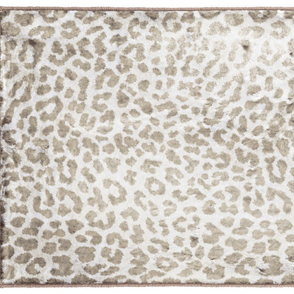 2' X 3' Beige and Cream Leopard Print Shag Handmade Non Skid Area Rug