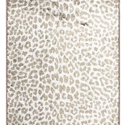 2' X 8' Beige and Cream Leopard Print Shag Handmade Non Skid Runner Rug