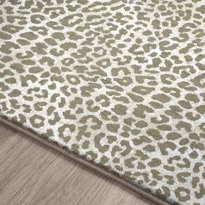 2' X 8' Beige and Cream Leopard Print Shag Handmade Non Skid Runner Rug