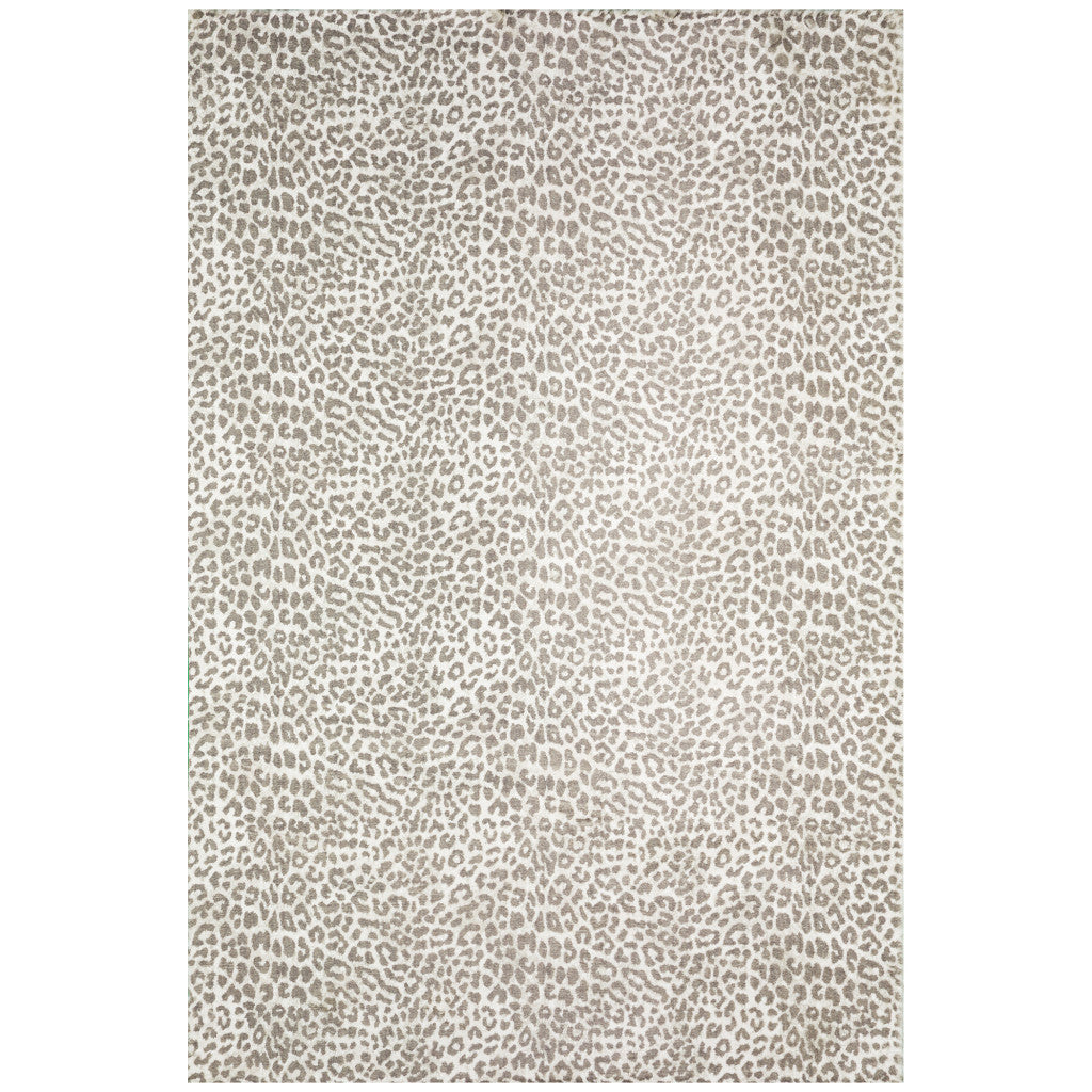 3' X 5' Beige and Cream Leopard  Print Shag Handmade Non Skid Area Rug