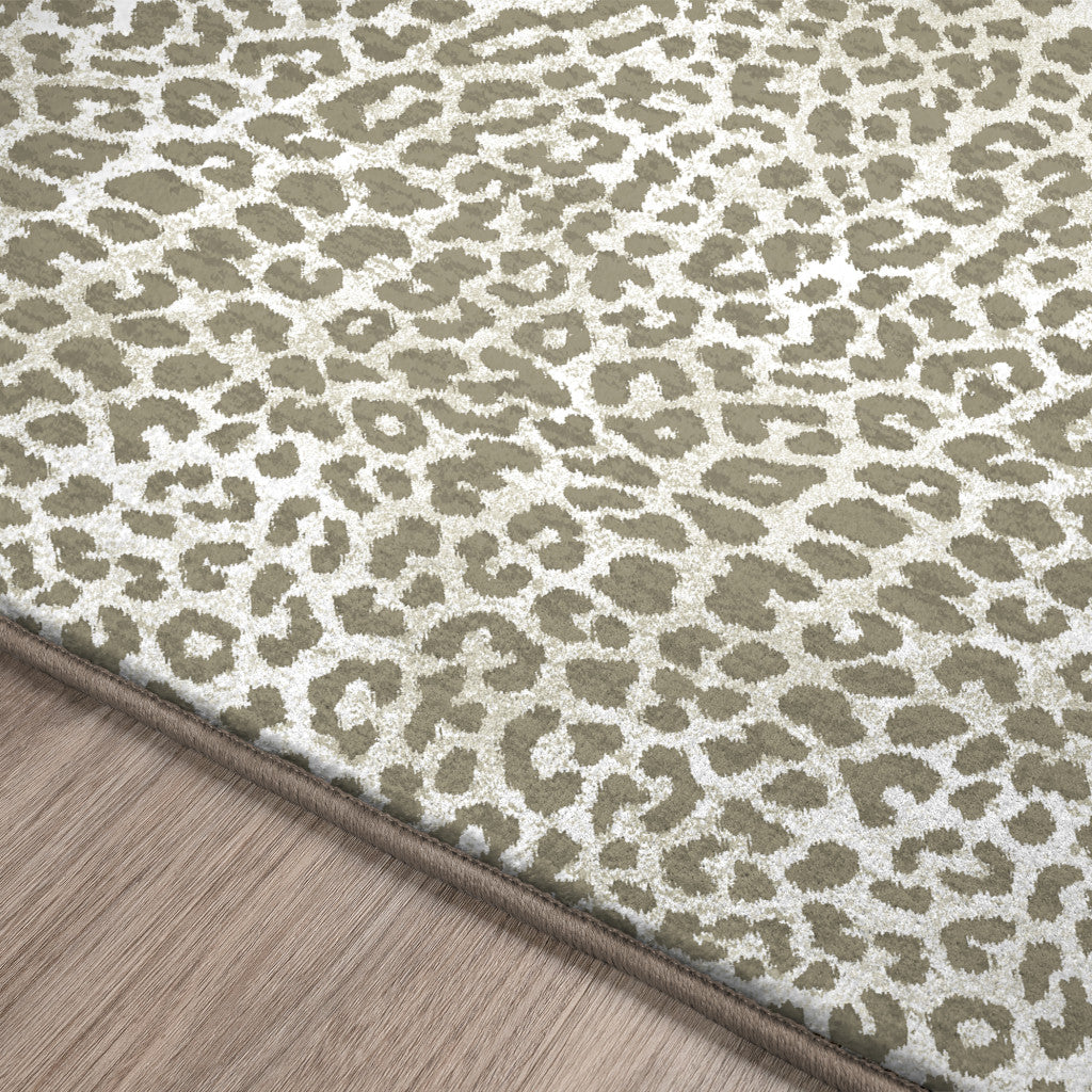 8' X 10' Beige and Cream Leopard  Print Shag Handmade Non Skid Area Rug