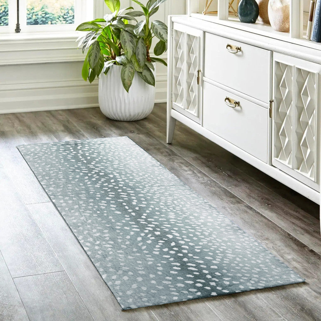 2' X 8' Grey Gazelle Print Shag Handmade Non Skid Runner Rug