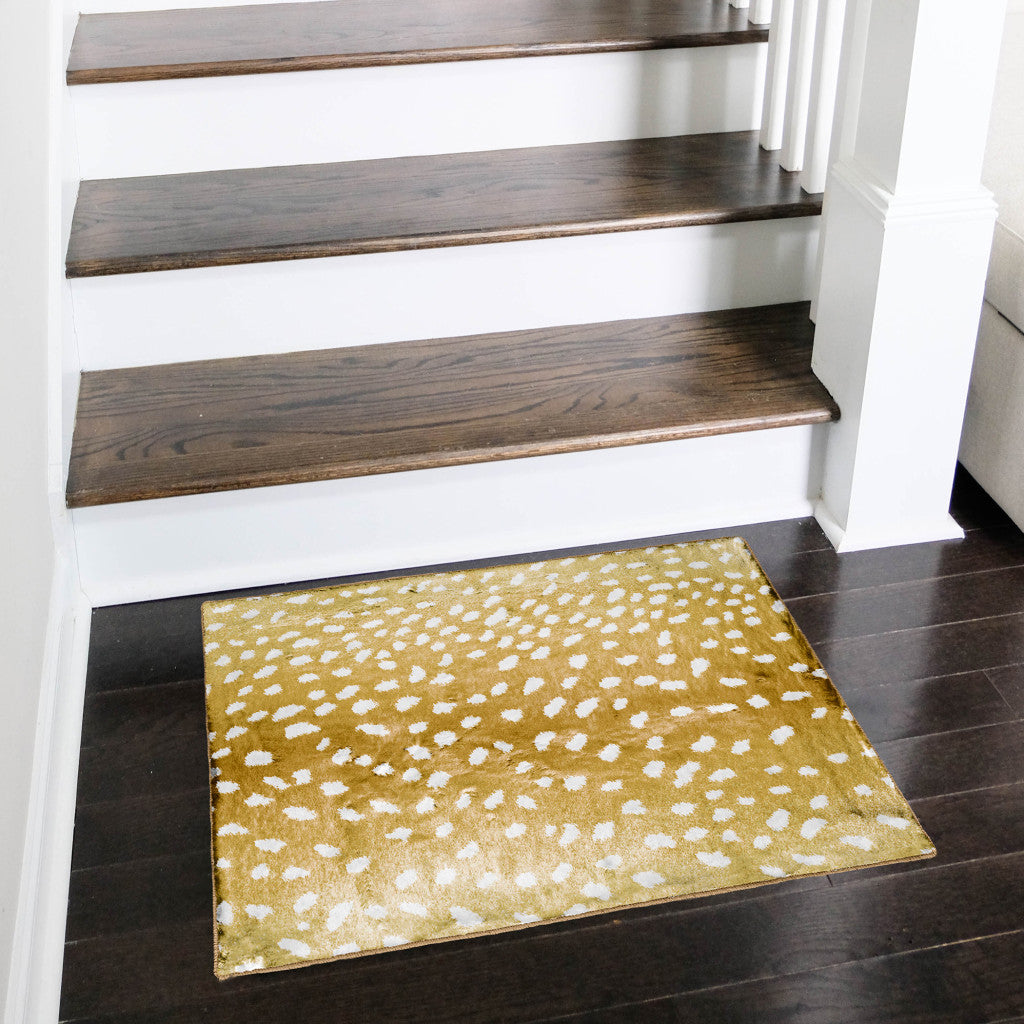 2' X 3' Gold Gazelle Print Shag Handmade Non Skid Area Rug