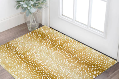 2' X 3' Gold Gazelle Print Shag Handmade Non Skid Area Rug