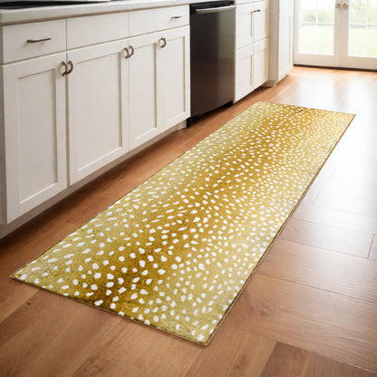 2' X 8' Gold Gazelle Print Shag Handmade Non Skid Runner Rug