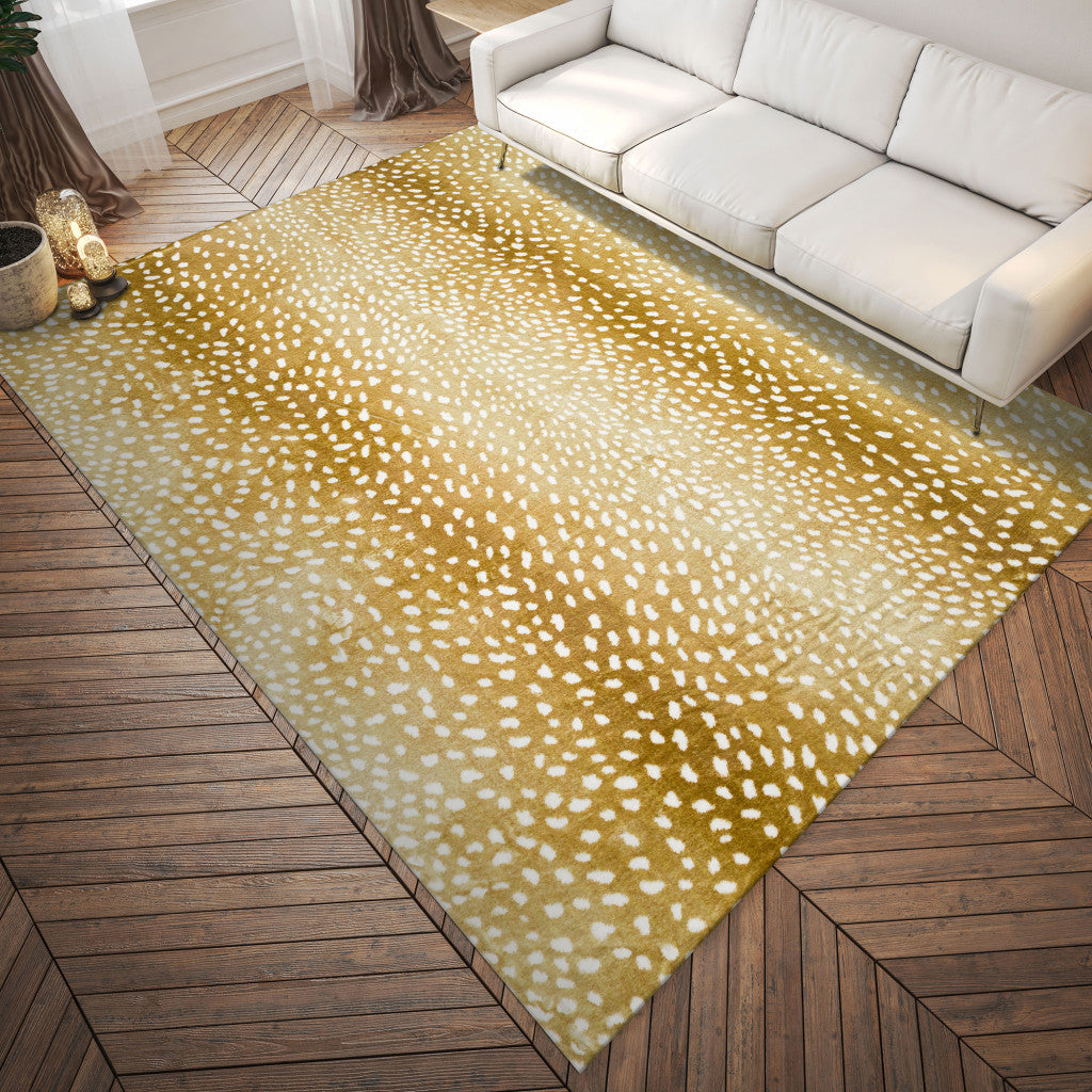 3' X 5' Gold Gazelle Print Shag Handmade Non Skid Area Rug