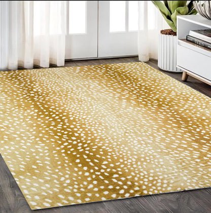 5' X 8' Gold Gazelle Print Shag Handmade Non Skid Area Rug