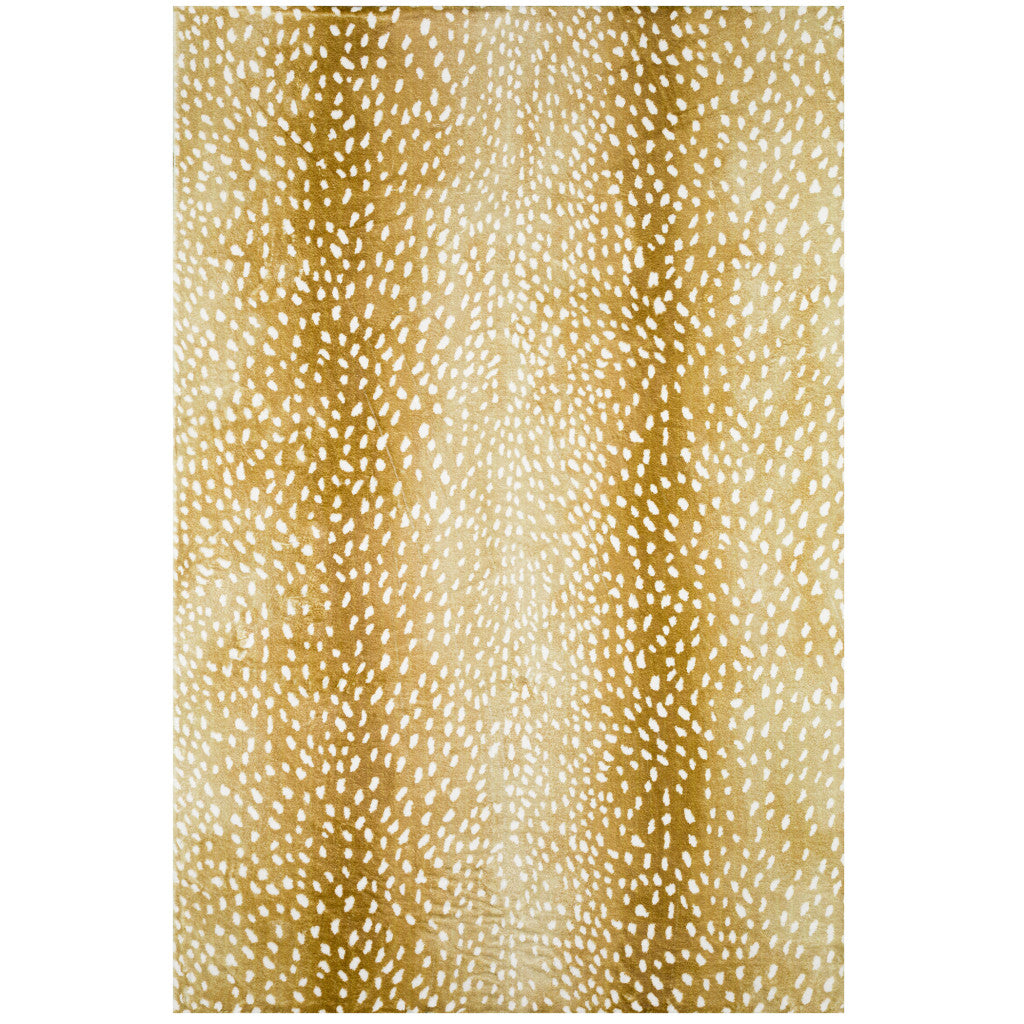 8' X 10' Gold Gazelle Print Shag Handmade Non Skid Area Rug