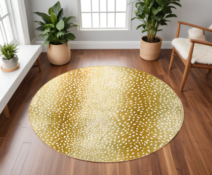 8' X 8' Gold Round Gazelle Print Shag Handmade Non Skid Area Rug