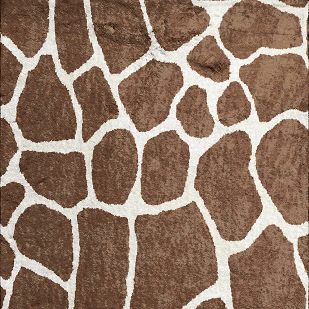 8' Brown and Ivory Animal Print Handmade Non Skid Runner Rug