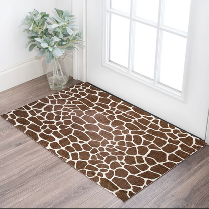 3' X 5' Brown and White Animal Print Shag Non Skid Area Rug